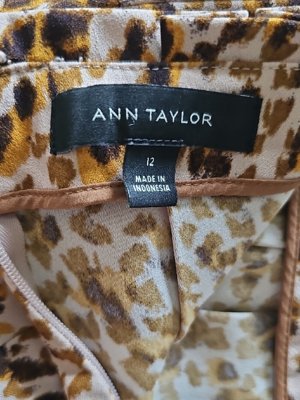 Ann Taylor Leopard-Print A-Line Midi Skirt in Brown and Cream - Picture 7 of 8